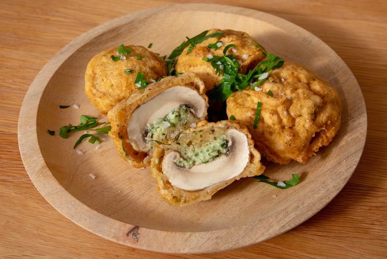 Stuffed and Battered Button Mushrooms