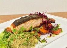 Salmon with Avocado, Crab Quenelle & Dill Sauce