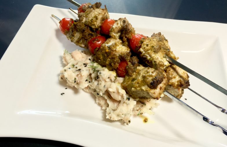 Chermoula Tuna Skewers with a White Bean Mash