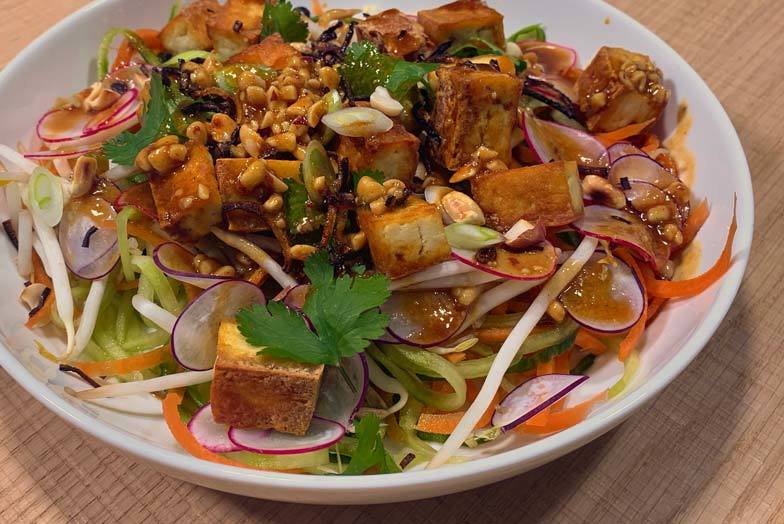 Thai Salad with Fried Tofu and Peanut & Chilli Dressing